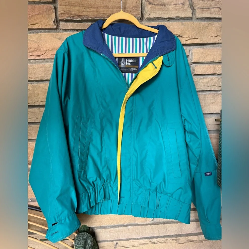 Vintage London Fog Teal and Yellow Windbreaker Rain Jacket - Picture 1 of 8